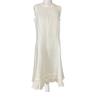 Malvin Dress Womens Medium White Linen Sleeveless‎ Ruffle Hem Summer Midi Boho